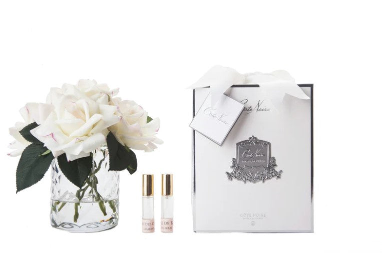 Herringbone Flower Bouquet - 5 French Roses - Ivory White