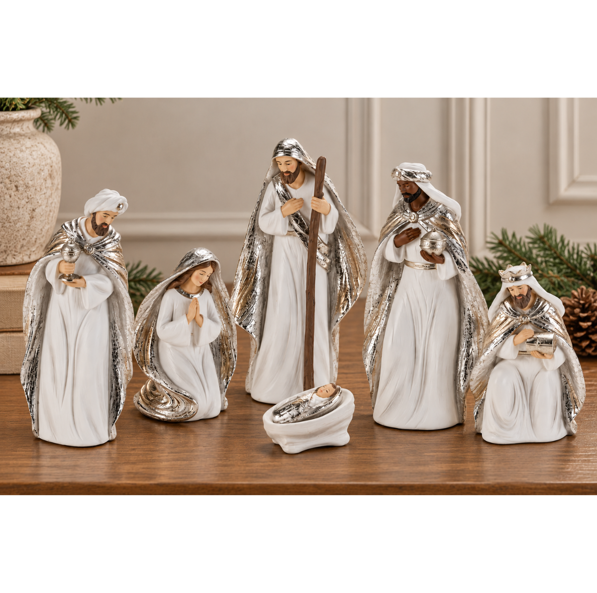Silver Holiday Nativity Figurines S/6 | Details Panamá