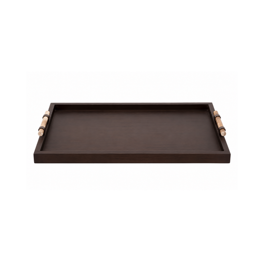 Large Wood Faux Leather Tray Brown | Details Panamá