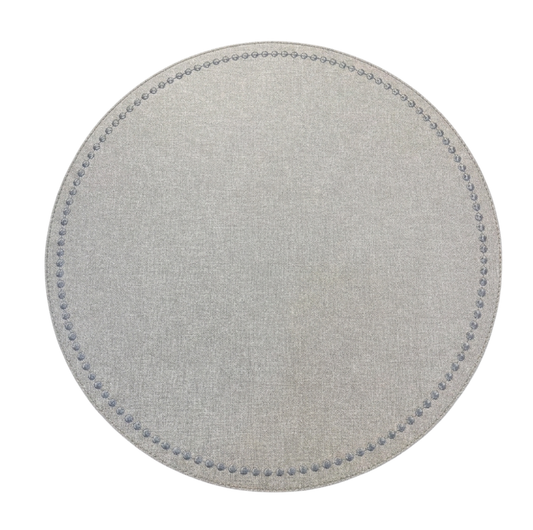 Victoria Latte Round Placemat W/ Embroidery Single Dot