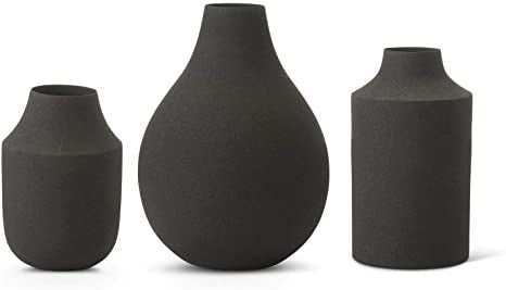 Set Of 3 Black Matte Metal Vases