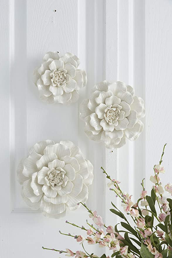 Glossy White Ceramic Flowers for Wall Hanging M