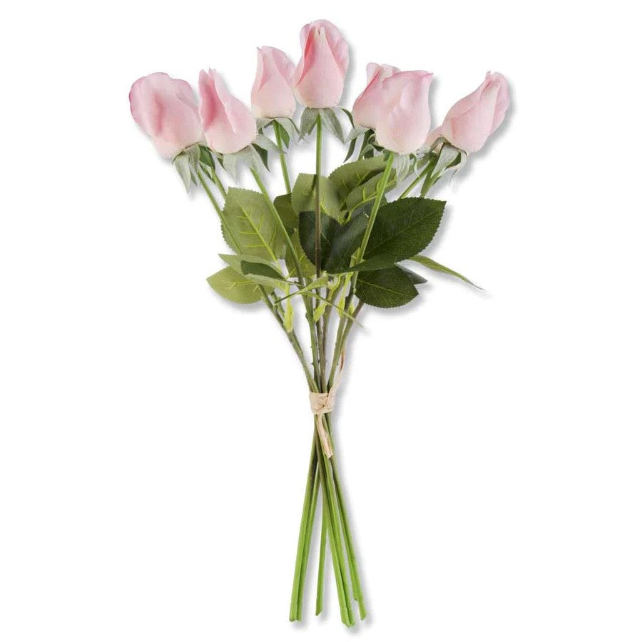 Pink Real Touch Rose Bud W/Foliage Bundle