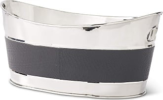 Silver W/Black Leather Oval Ice Bucket