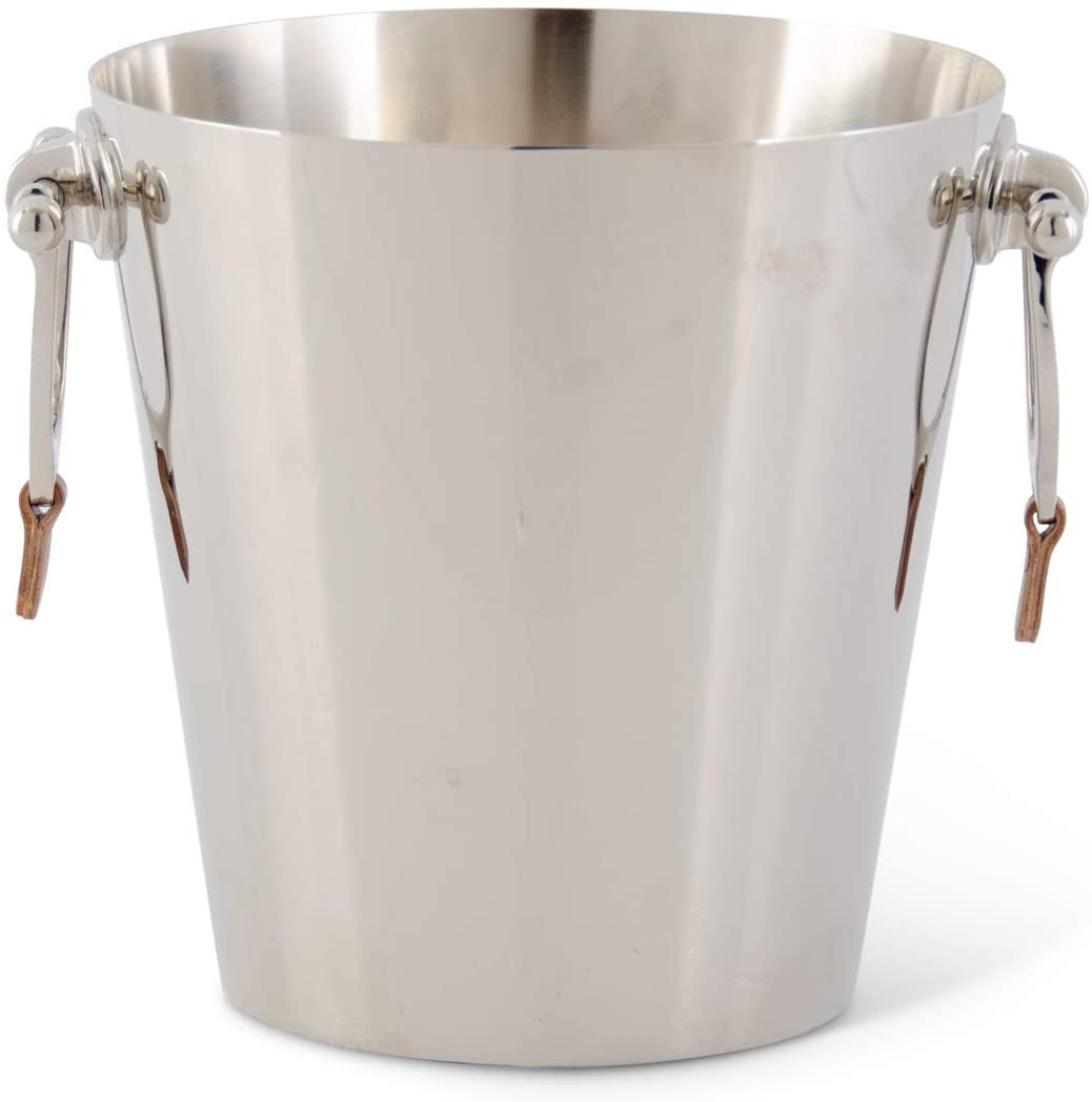 Silver Ice Bucket & Brown Leather