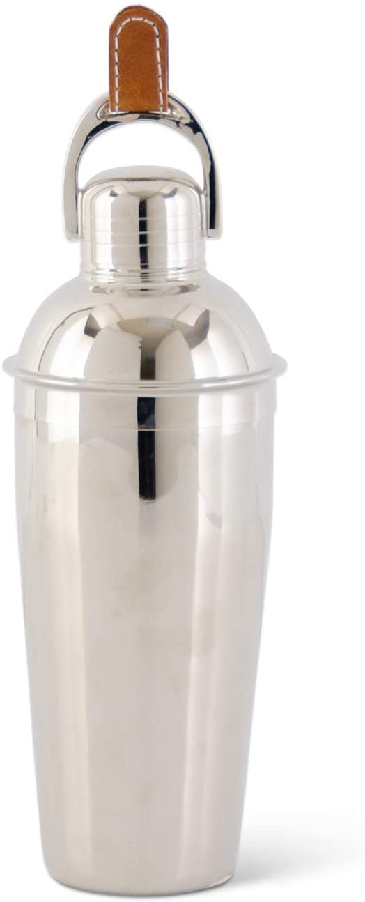 Silver Cocktail Shaker with Brown Leather Tassel