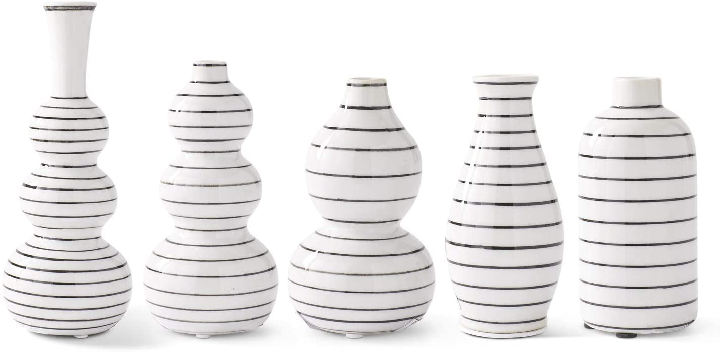 Set Of 5 White/Black Vases