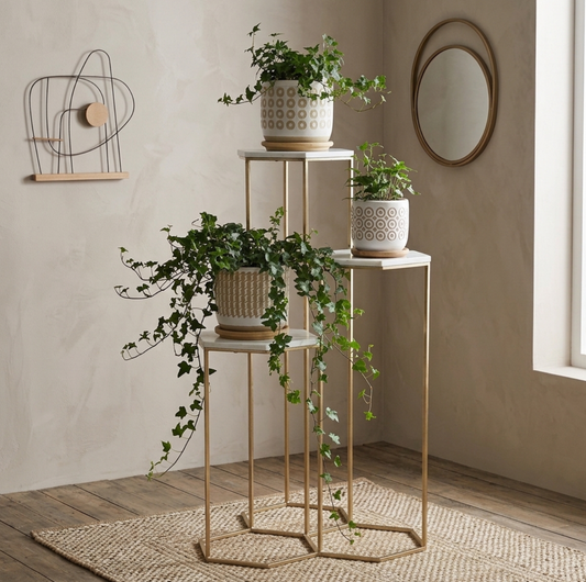 White & Gold Metal 3 Layered Plant Stand