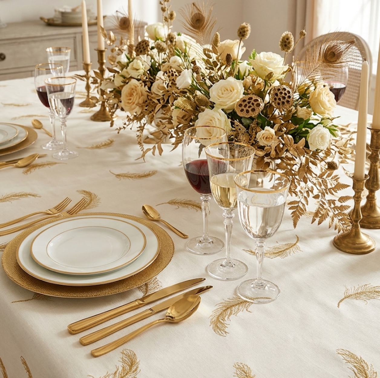 Metallic Feather Tablecloth