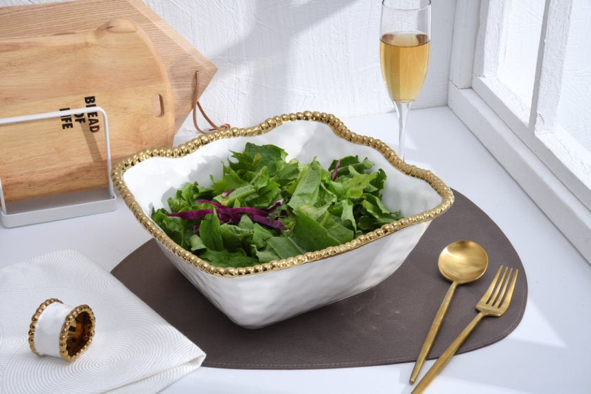 CER-White Gold Large Square Salad Bowl