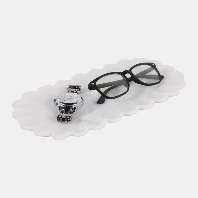 Flat Scallop Edge White Marble Tray