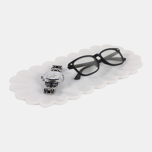 Flat Scallop Edge White Marble Tray