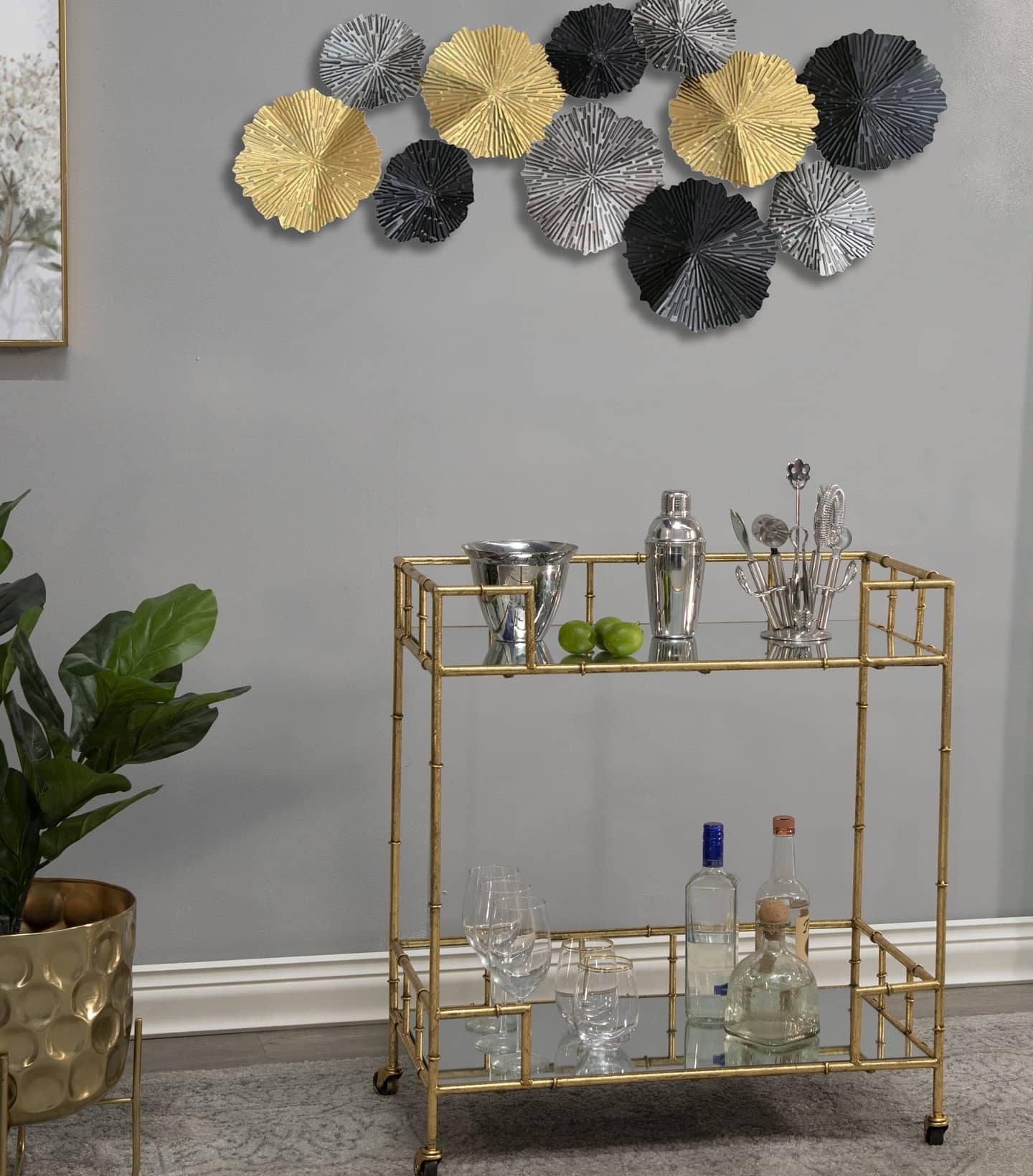 Gold Metal Bar Cart Mirrored Top