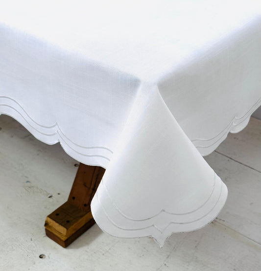 Linen Look 3 Layers Scalloped Edge Tablecloth