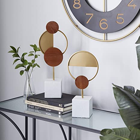 Contemporary Gold Circle Sculpture S/2