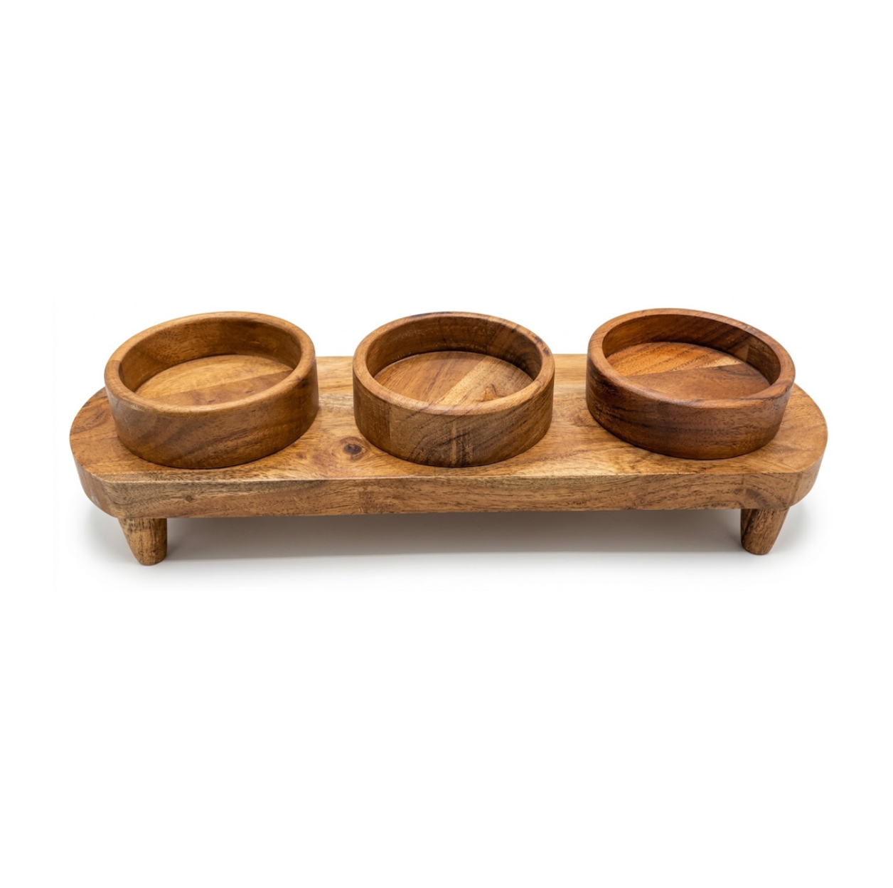 Wood Tray w/ 3 Serving Bowls
