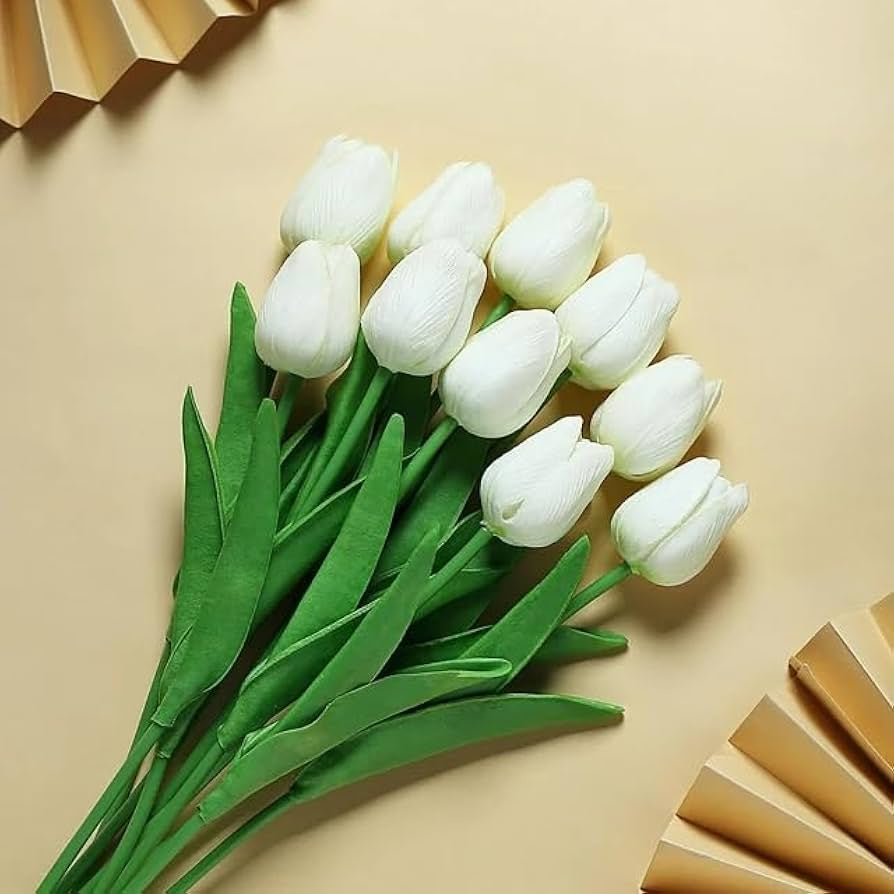 White Single Real Touch Mini Tulip