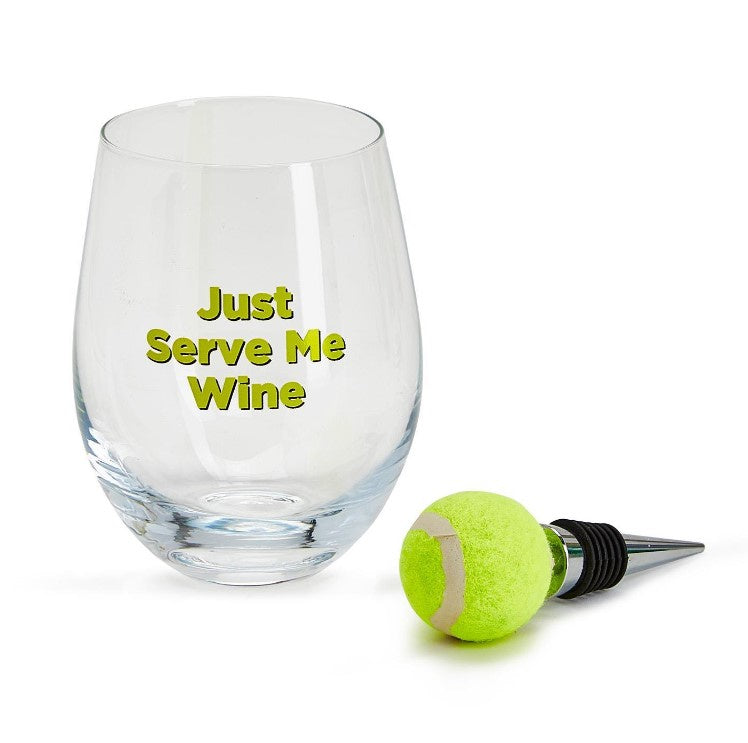 Tennis Stemless Wine Glass + Stopper