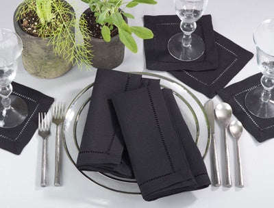 Black Border Hemstitched Dinner Napkin