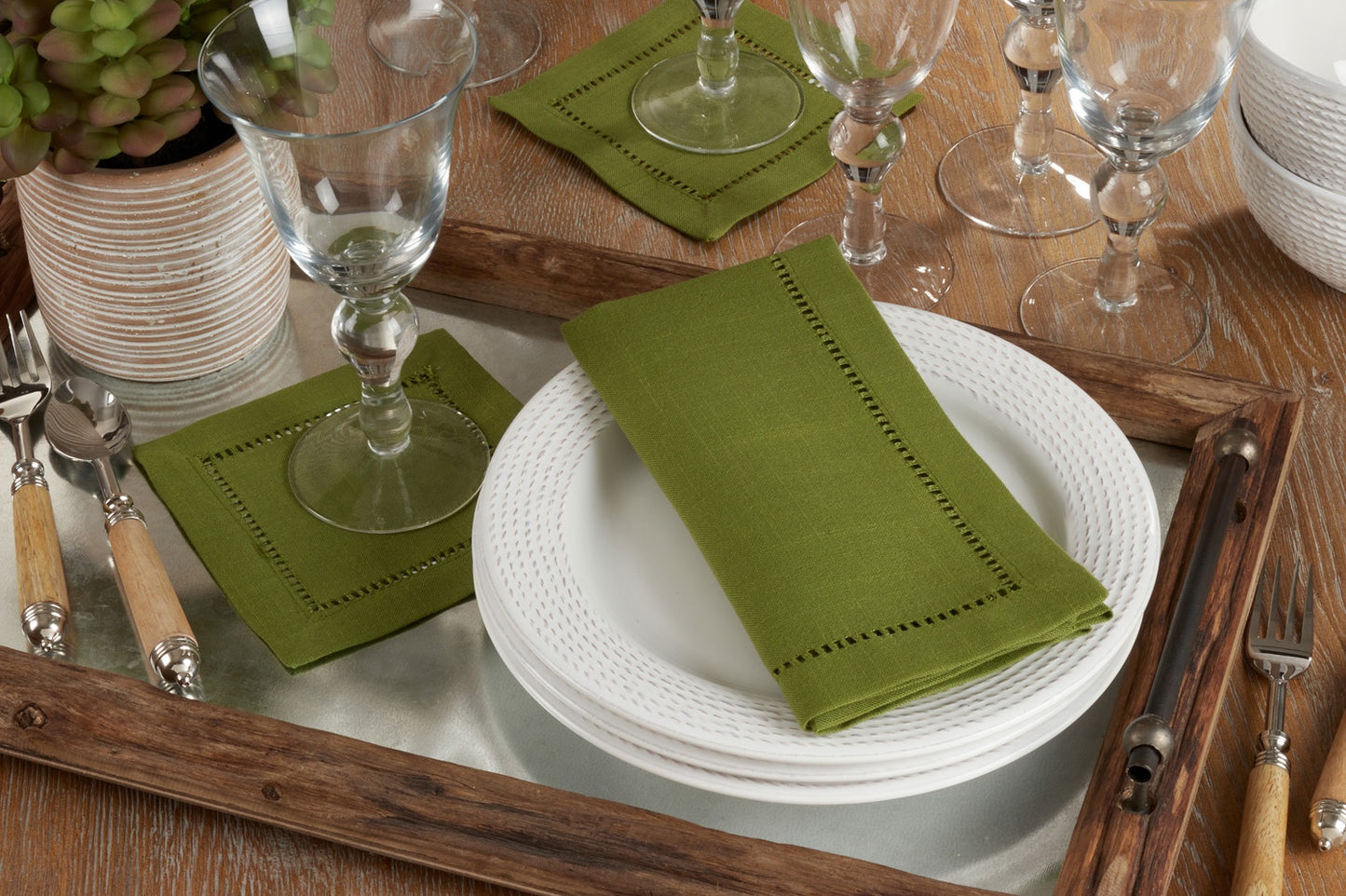 Kiwi Hemstitched Dinner Napkin