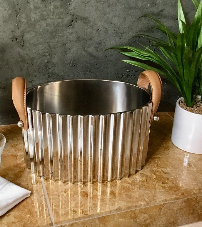 Fluted Champagne Bucket with Leather Handle