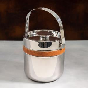 Leather Striped SS Ice Bucket w/ Handles