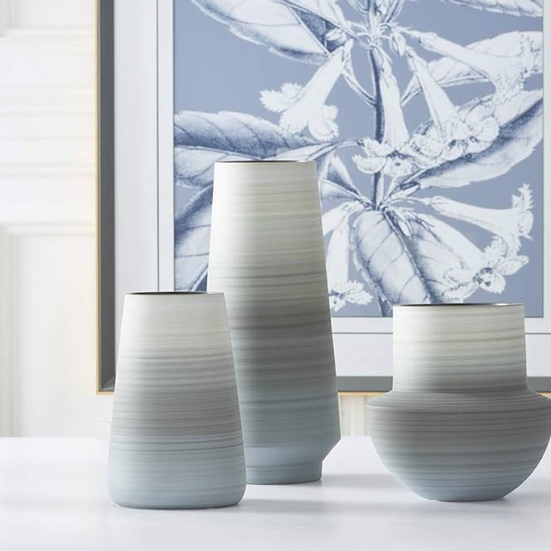 Striped Gray Ombre Vase L