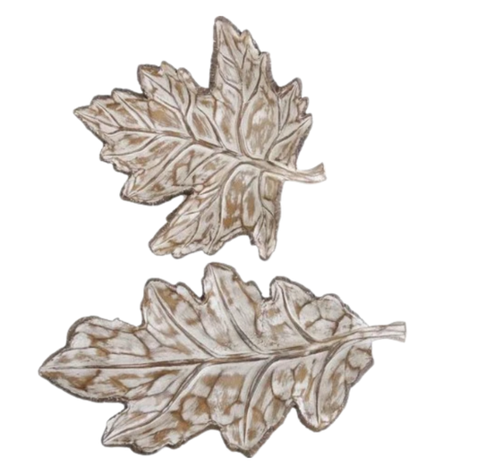 White Washed Resin Leaf Trays L