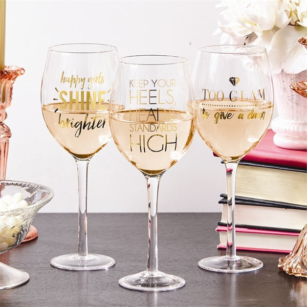Gold Metallic Wine Glasses S/3