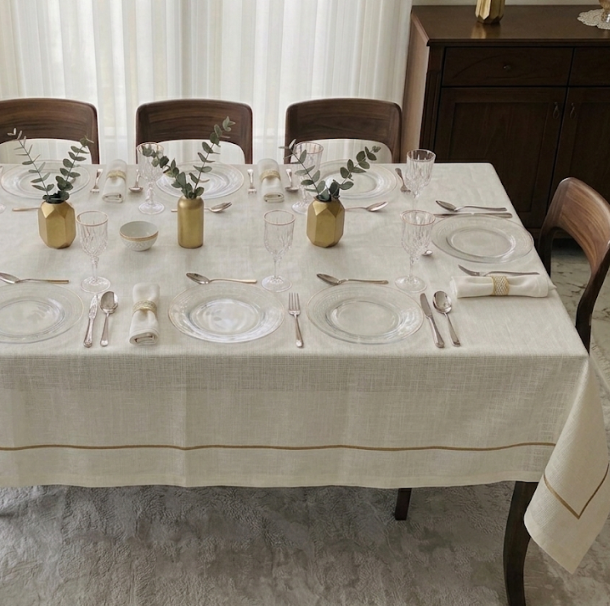 Gold Double Stitched Line Tablecloth