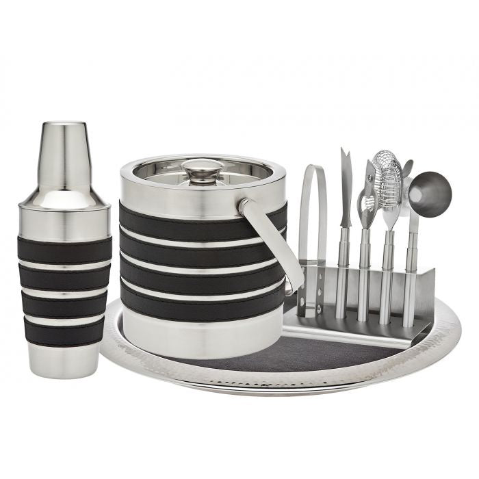Stripe Leather Bar Set