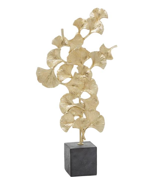 Polystone Floral Handmade Sculpture with Black Block Base