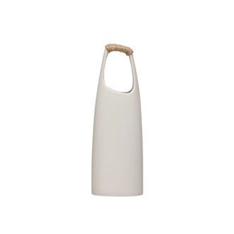 Grey Stoneware Vase W Rattan