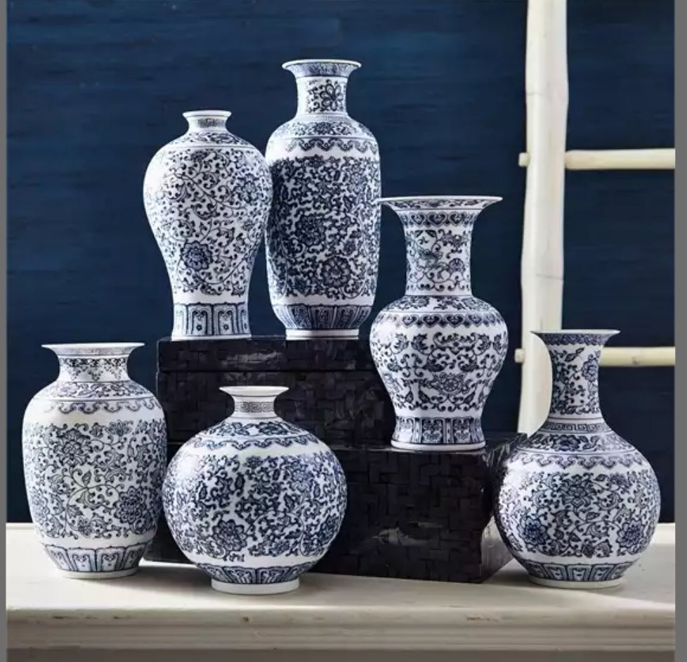 Blue & White Porcelain Vase S/6