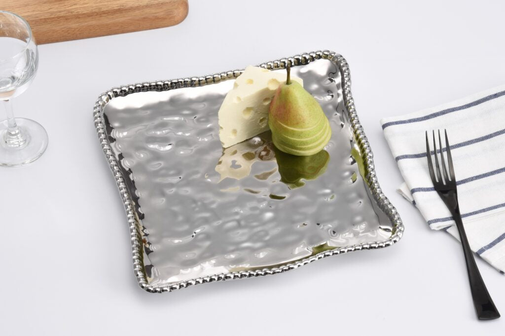 CER-Shiny Silver Beaded Rim Square Serving Platter