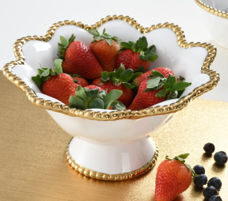 CER-White Gold Flower Shape Footed Bowl