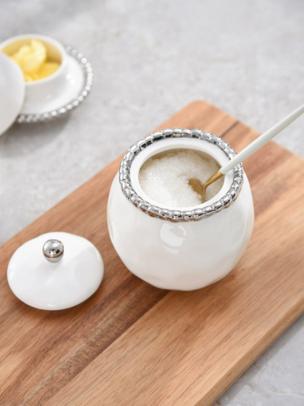 CER-White Sugar Bowl W/ Lid