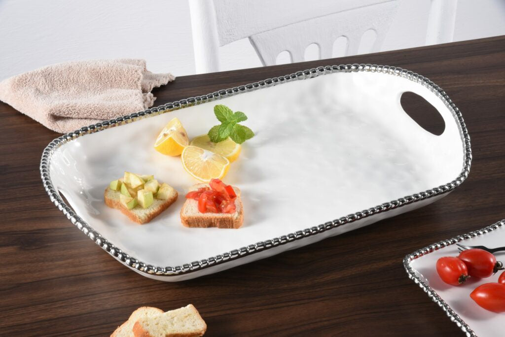 CER-White Rectangular Tray With Handles