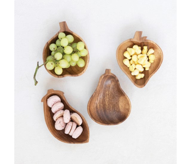 Hand-Carved Acacia Wood Fruit/Vegetable Shaped Bowl