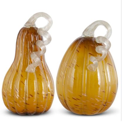 Yellow Speckled Handblown Glass Pumpin & Gourd