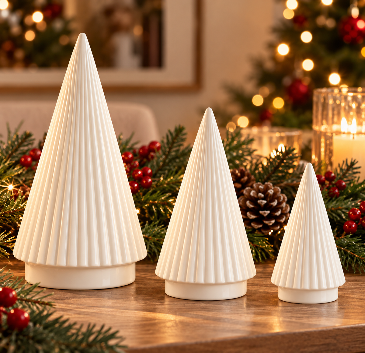 Ribbed White Ceramic Christmas Trees | Details Panamá