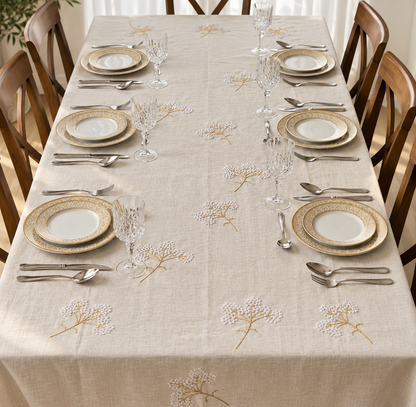 Flower Look Dan Linen Tablecloth | Details Panamá
