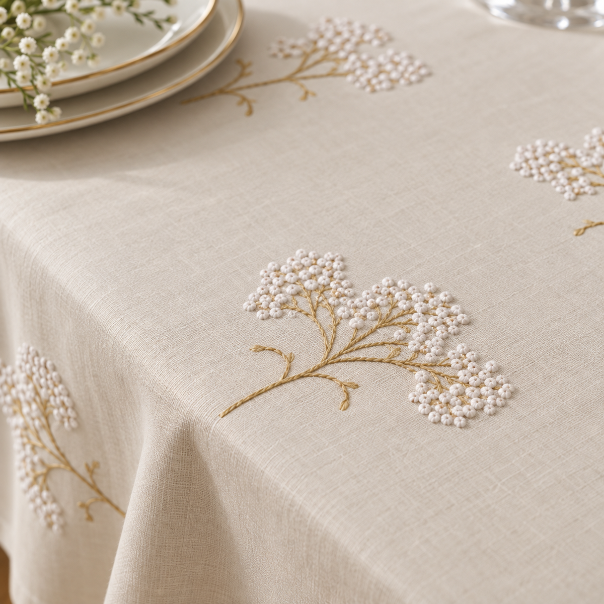 Flower Look Dan Linen Tablecloth | Details Panamá