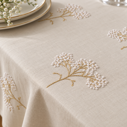 Flower Look Dan Linen Tablecloth | Details Panamá