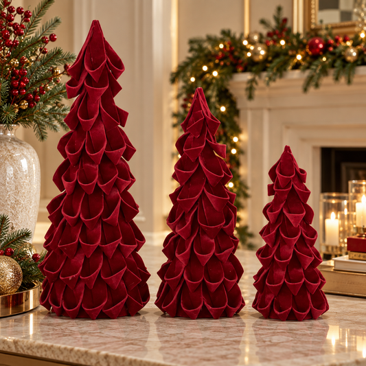 Red Velvet Ribbon Cone Trees | Details Panamá