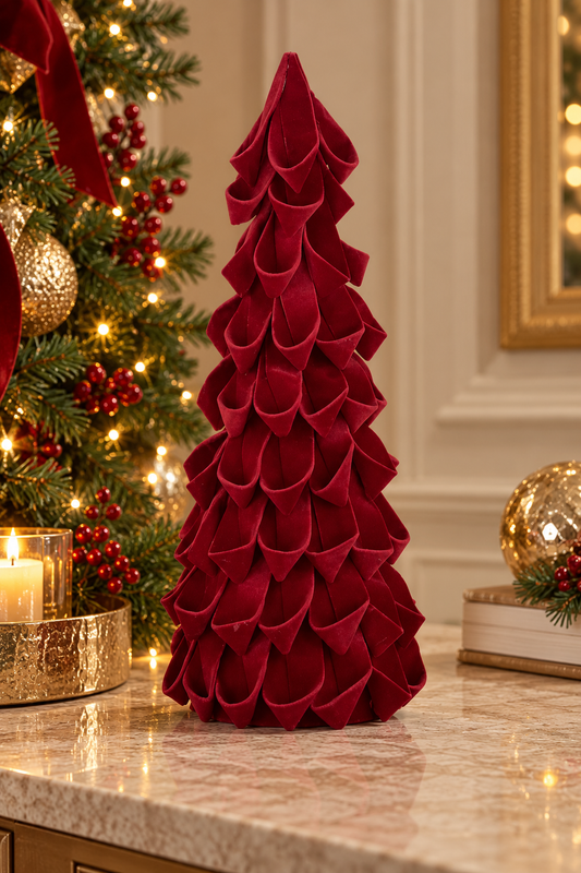 Red Velvet Ribbon Cone Trees | Details Panamá