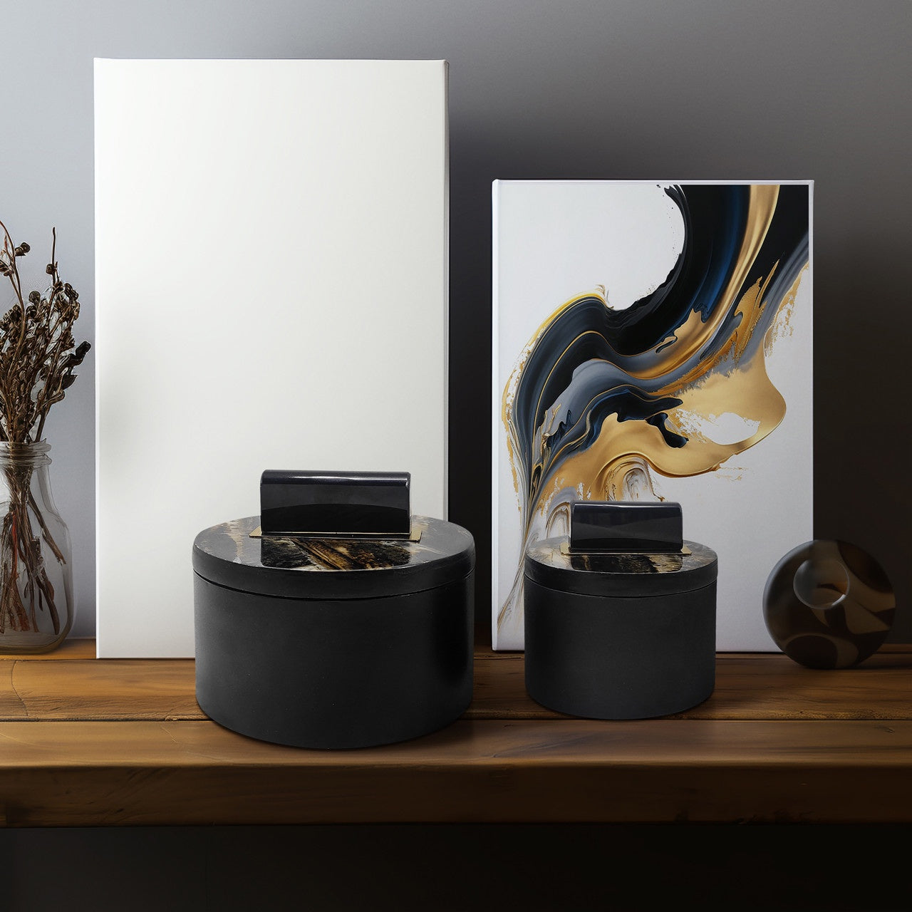 Black Wheatly Round Black Boxes