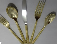 Hammered Forged Stainless 20 Piece Flatware Gold