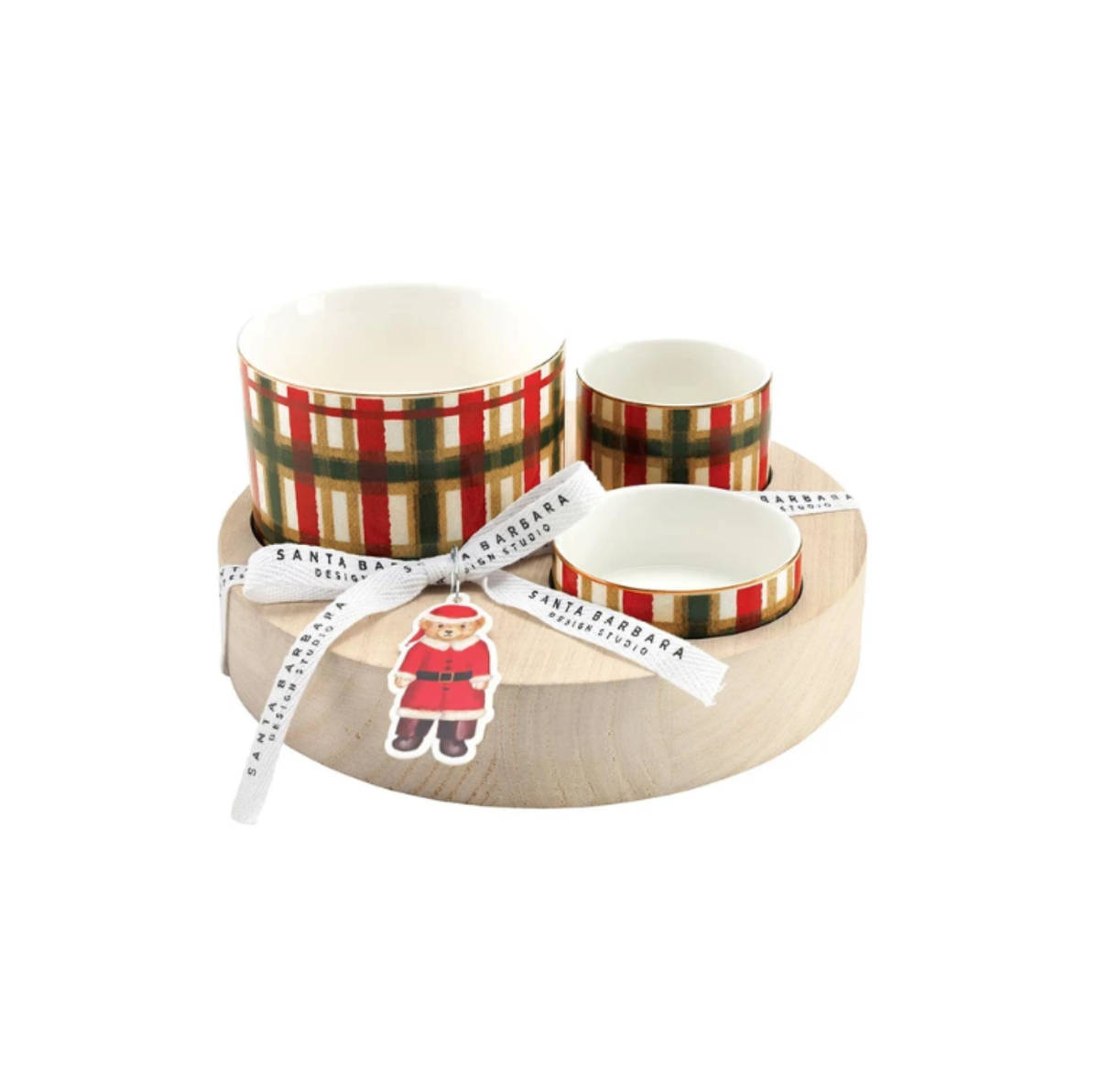Trio Ceramic Bowls Wood-Beige Plaid