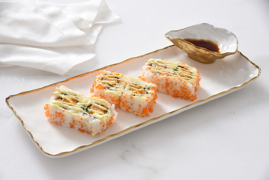 POR-White Gold Sushi Tray With Mini Oyster Bowl